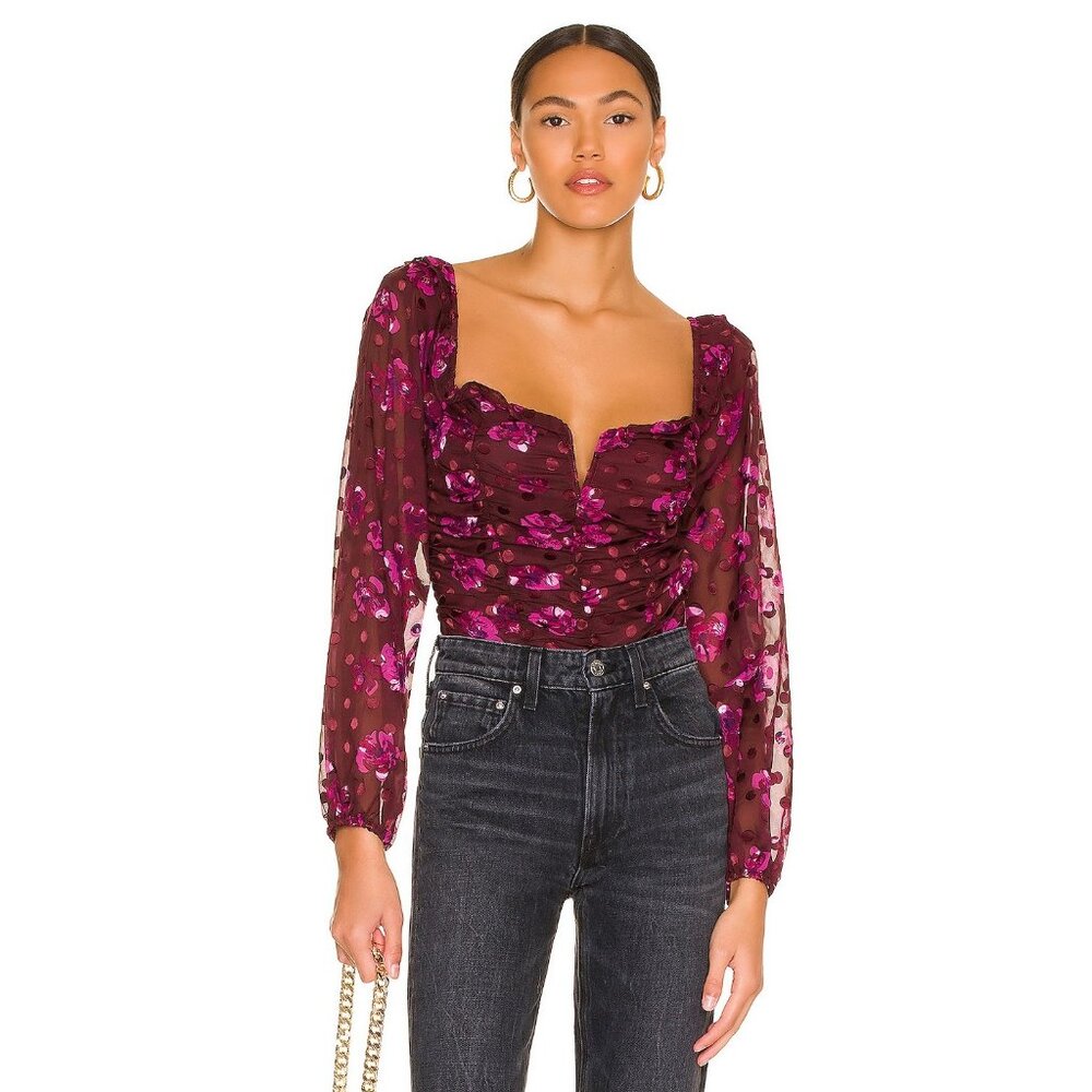 ASTR the Label Sz. XS Perkins Top in Fuchsia Burnout Floral